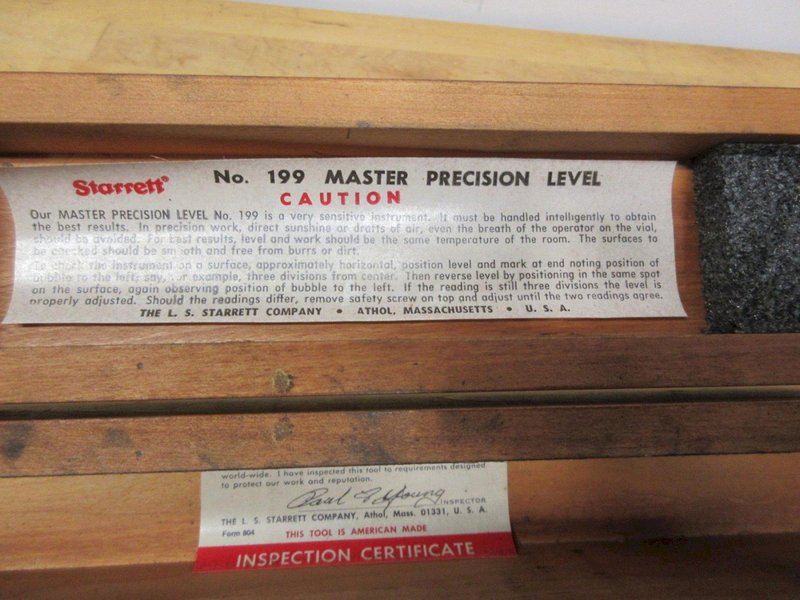 Starrett No.199 Master Precision Level 15" In Wooding Case- Auction Item