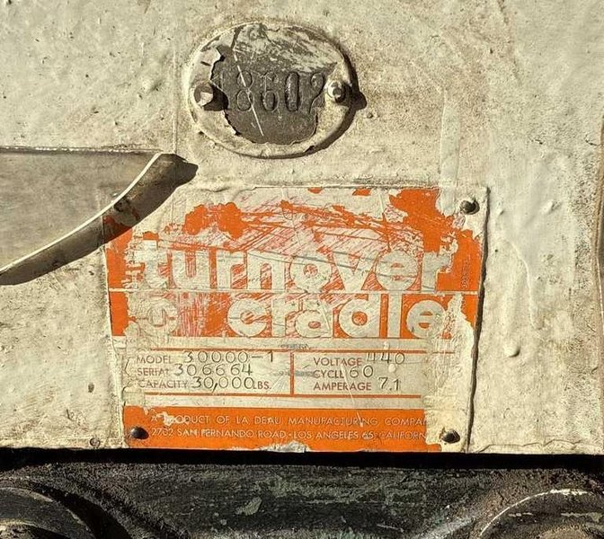 30,000 LB. X 54" TURNOVER CRADLE ROTATING UPENDER. STOCK # 1002225