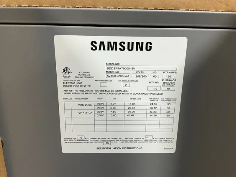 SAMSUNG AIR CONDITIONER  -  AM036TNZDCH/AA