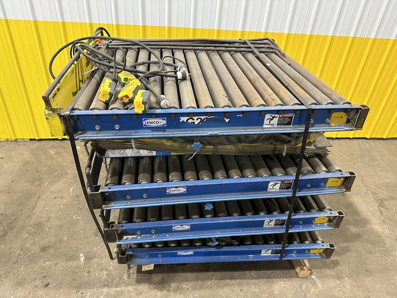 3,000 LBS X 48" X 48" ROTO-MAX HYDRAULIC SCISSOR LIFT TABLE W/ ROTARY LEWCO ROLLER CONVEYOR TOP, 110 VOLT: STOCK #20876