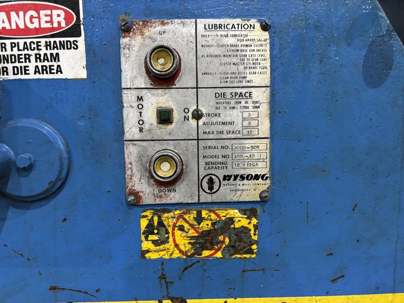 100 TON X 12' WYSONG MODEL #100-10 MECHANICAL BRAKE: STOCK #22108