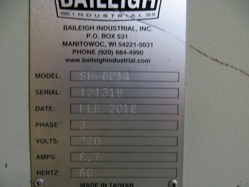 14 Ga x 5 ft, Baileigh Hydraulic Shear Model SH-6014