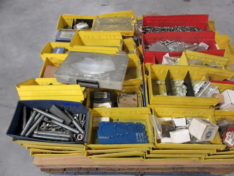 Hardware and Fasteners in Plastic Bins, Various Types, Nuts and Bolts, Screws, Plastic Plumbing Fittings, Threaded Rod, Set Screws- Auction Item