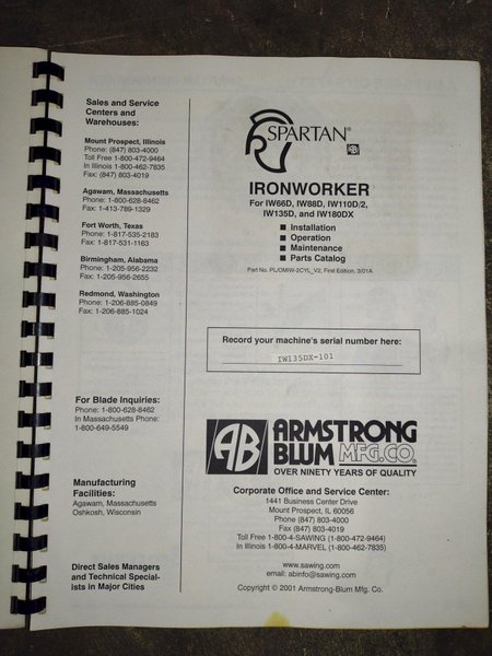 135 TON SPARTAN MODEL #IW135DX HYDRAULIC IRONWORKER: YOBRO #24716