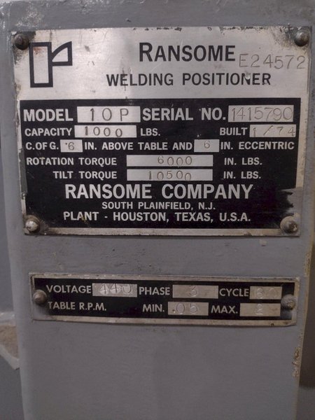 1,000 LBS RANSOME MODEL #10P WELDING POSITIONER: YOBRO #24774