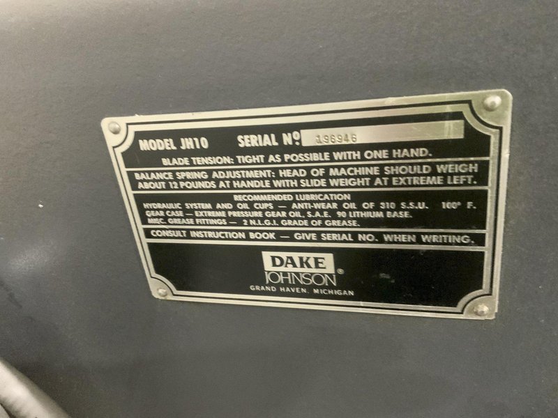 10" X 18" DAKE MODEL #JH10 HORIZONTAL BAND SAW: STOCK #80761