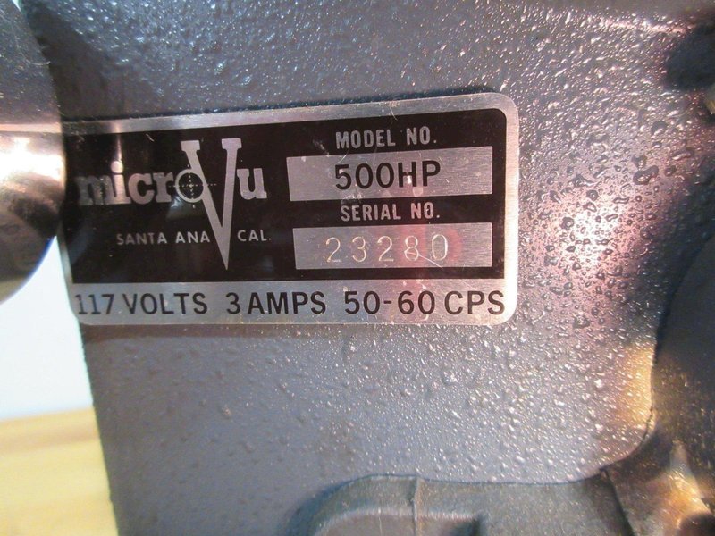 MicroVu Model 500HP 12" Benchtop Optical Comparator with Stage Travel Indicators- Auction Item