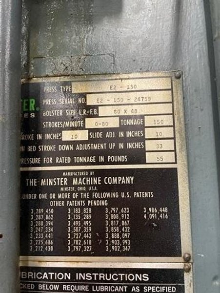 150 Ton Minster Hevi-Stamper SSDC Press With Dallas Servo Feed Line