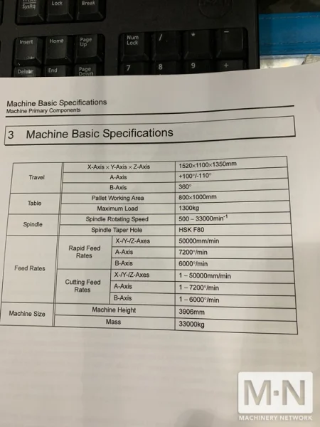 Makino MAG1 High Speed 5-Axis CNC Horizontal Machining Center, 2013