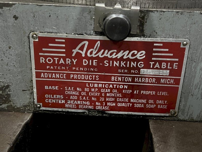 ADVANCE ROTARY DIE-SINKING TABLE, 11" X 11", 9.5" H SURFACE TO SURFACE