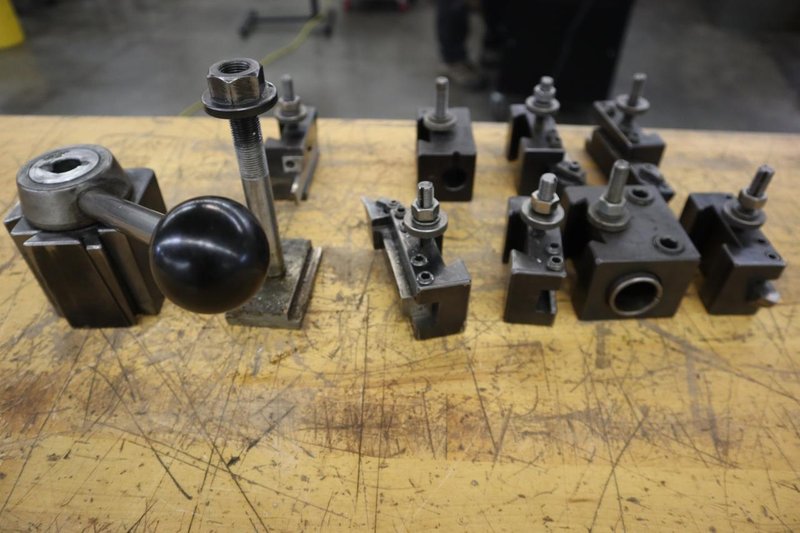 Aloris BXA Quick Change Tool Post with Assorted Slide-On Cutter Holders, 3" x 3" Base- Auction Item