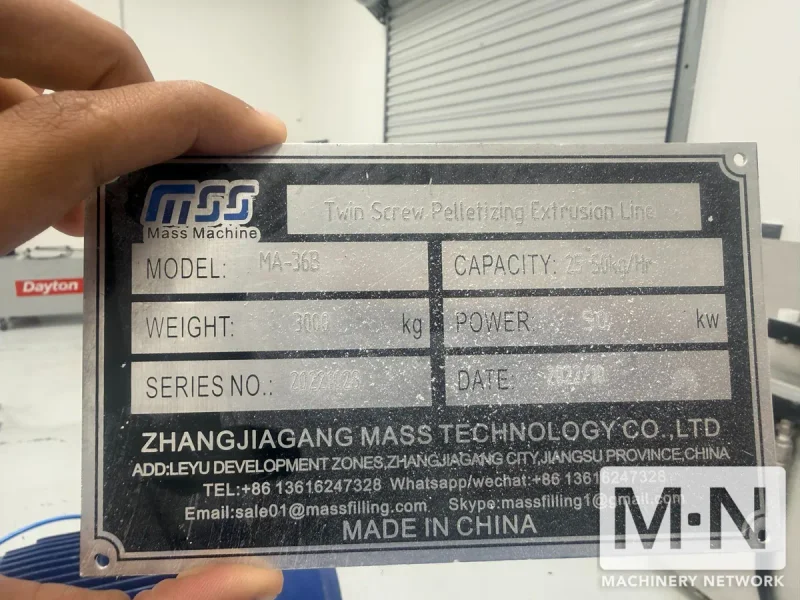 35 MM ZHANG JI GANG TWIN SCREW PELLETIZING EXTRUSION LINE  MFG 2022