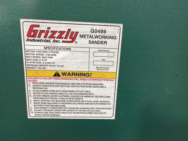 GRIZZLY INDUSTRIAL INC 3” X 79” METALWORKING SANDER  -  G0489