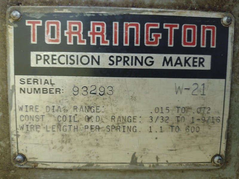 .072&quot; X 1&quot; COIL TORRINGTON MODEL #W-21 SPRING COILER / COIL MACHINE: STOCK #18722