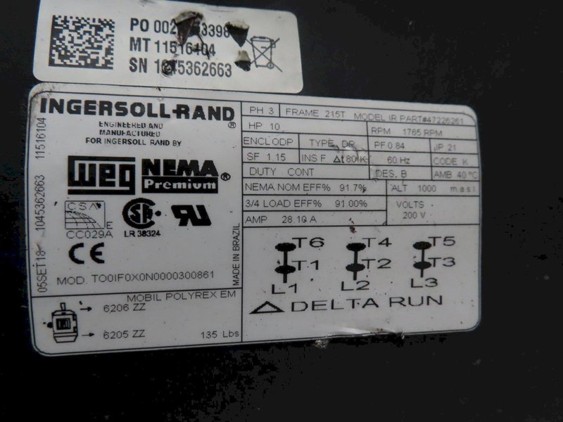 Ingersol Rand 2545E10V-V 2-Stage 10 HP Piston Air Compressor with Horizontal Tank- Auction Item