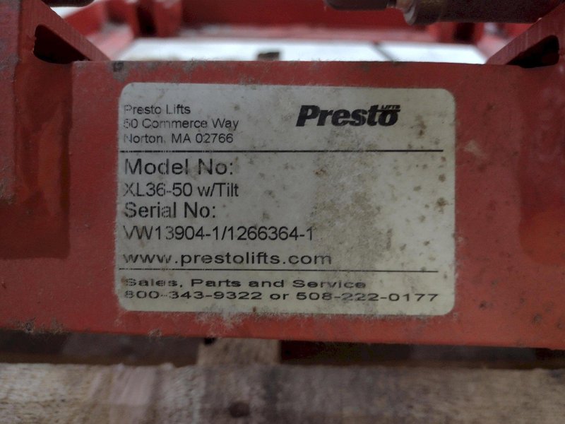 2,000 LB PRESTO PALLET  MODEL #XL36-50 W/ TILT LIFT TABLE: STOCK #20162