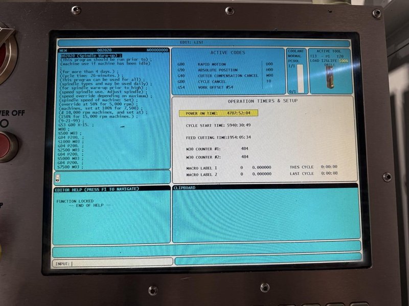 Haas EC-500 HMC, 2012 – Probe, Rigid Tapping, TSC