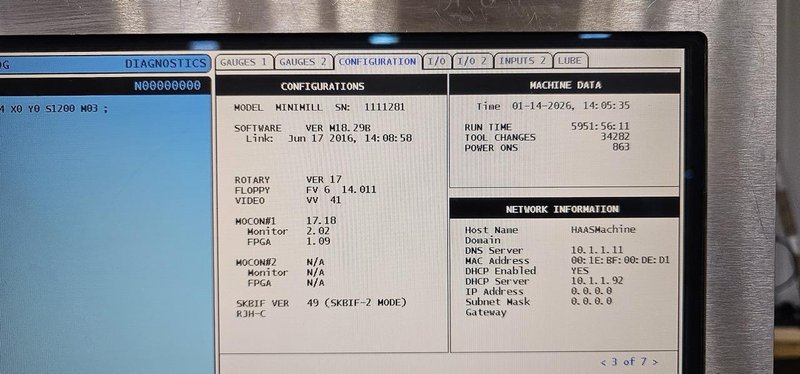Haas Mini Mill Vertical Machining Center, 2014