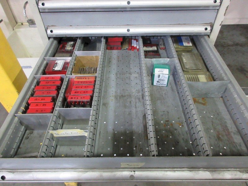 Metal Storage Cabinet with 10 Drawers with Pemserter Tooling and Assorted Cutting Tools- Auction Item