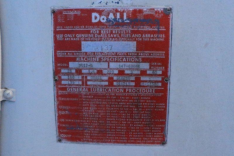 30″ DOALL 3012-U VERTICAL BAND SAW USED