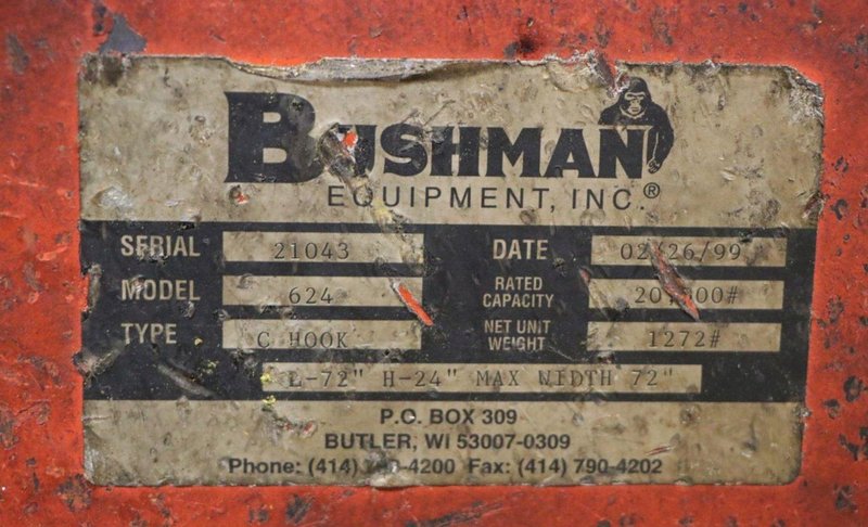 20,000 LBS x 72&quot;  BUSHMAN MODEL #624 COIL LIFT C-HOOK: YOBRO #24521