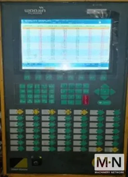 380 TON 51 OZ WOOJIN SELEX MODEL NE-380 INJECTION MOLDING MACHINE MFG 2008
