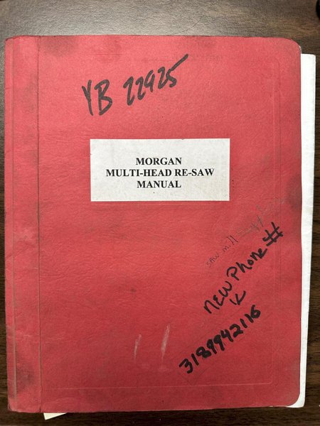 20 HP MORGAN DOUBLE HEAD WOOD RE-SAW WITH POWER RETURN: STOCK #22925