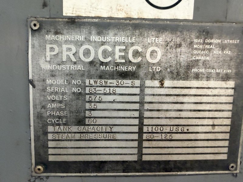 30" PROCECO LWSW030S TOP LOADING WASHER, USED FOR RAIL WHEELSETS: YOBRO #25656
