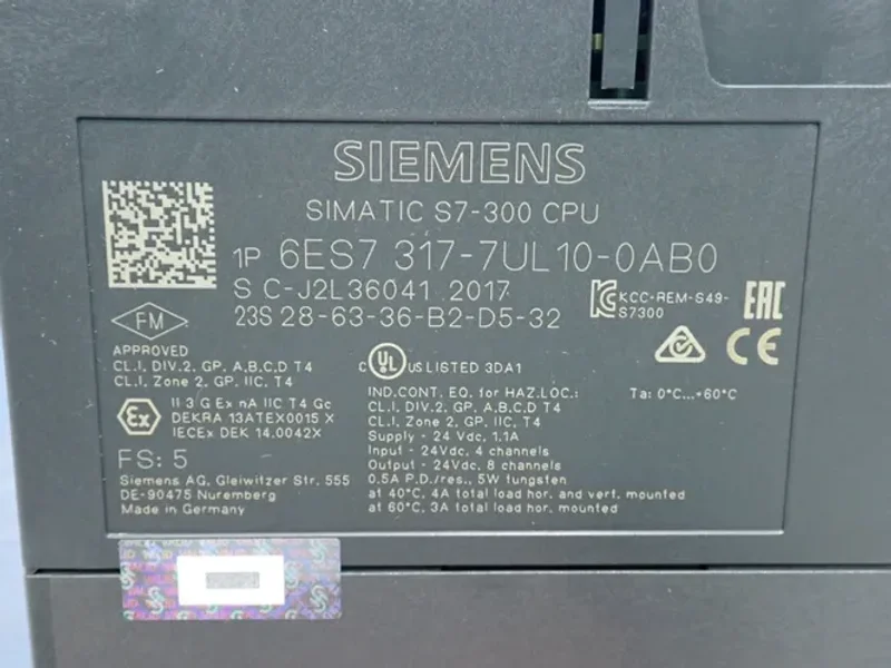 SEIMENS CENTRAL PROCESSING UNIT   -  6ES7317-7UL10-0AB0