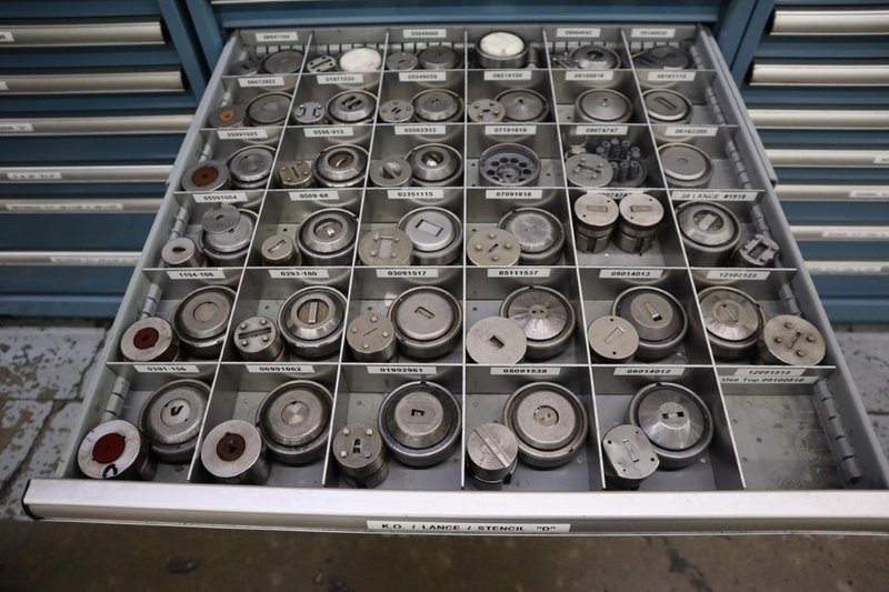 112 and Marathon 112, Turret Punch Tooling, (3) Lista Cabinets with Maple Top Loaded with Tooling- Auction Item