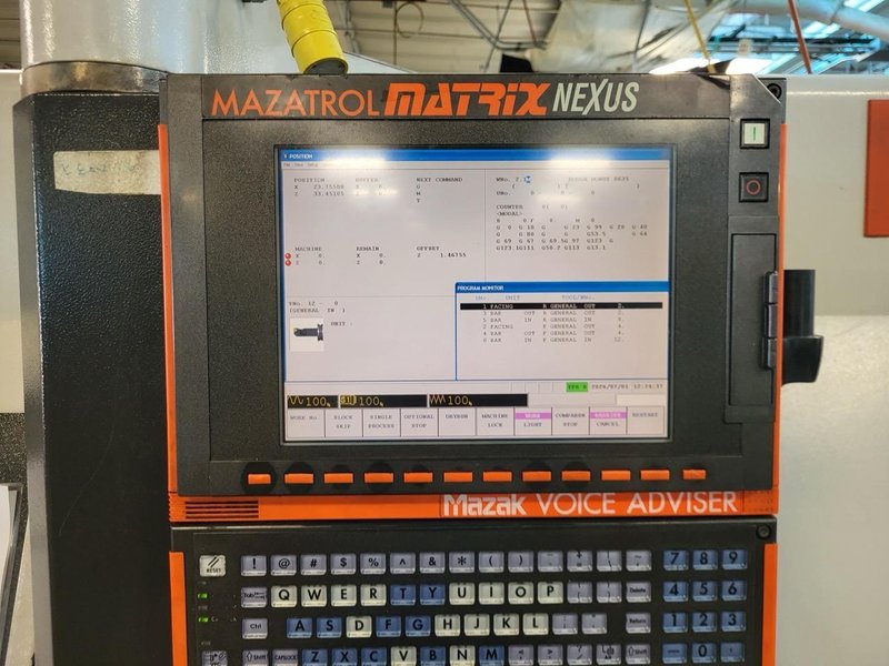 Mazak QTN 450-II CNC Turning Center 2006- Tool Setter, SMW Autoblok 19″ Chuck , 24 Station, Chip Conveyor