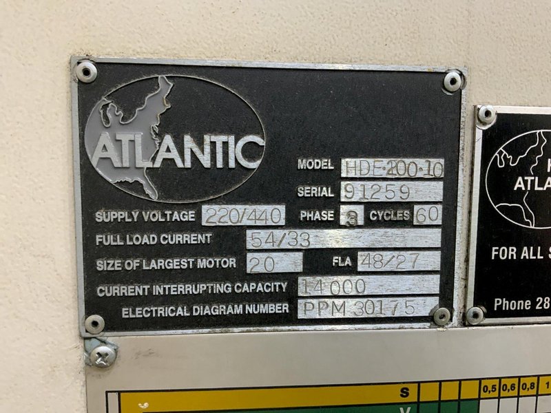 200 TON X 10' ATLANTIC MODEL HDE 200-10 HYDRAULIC PRESS BRAKE: STOCK #80879