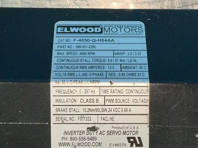 Elwood 4000rpm Inverter Duty Ac Servo Motor - F-4050-q-h04aa