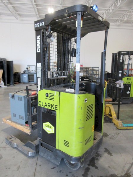 Clark Electric Standing Reach Forklift with Hobart 24V Charger, 4000 LB Load Capacity- Auction Item