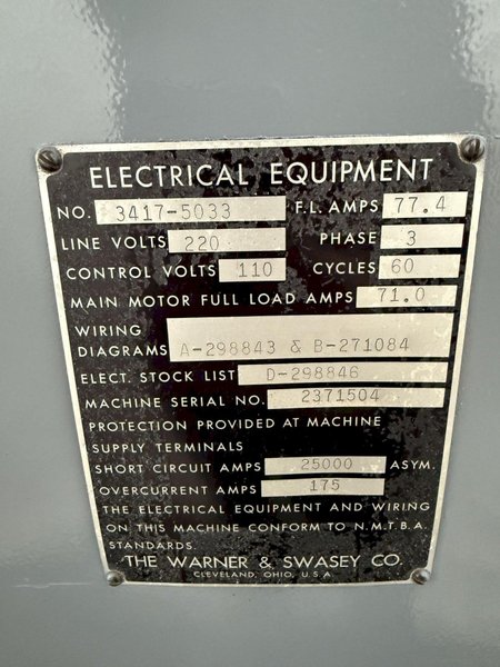 1A WARNER &amp; SWASEY M–3400 SADDLE-TYPE TURRET LATHE W/ TOOLING. STOCK # 0550225