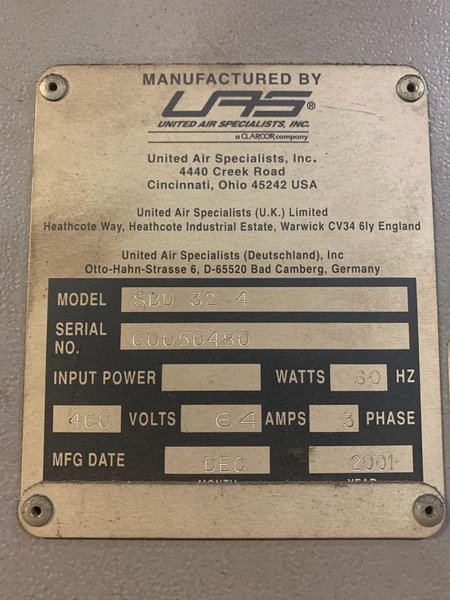 2001 UNITED AIR SPECIALISTS (UAS) MOD: SBD 32-4 CARTRIDGE TYPE DUST COLLECTOR