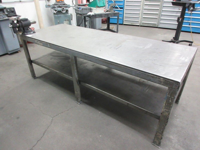 Steel Table with Lower Shelf &amp; 4-3/4 Bench Vise- Auction Item