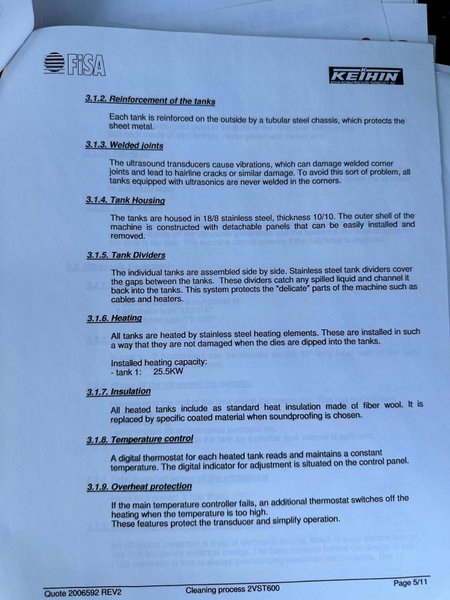 3 TANK FISA MODEL #3VST-350P ULTRASONIC PARTS BASKET TYPE CLEANING SYSTEM: STOCK #20623