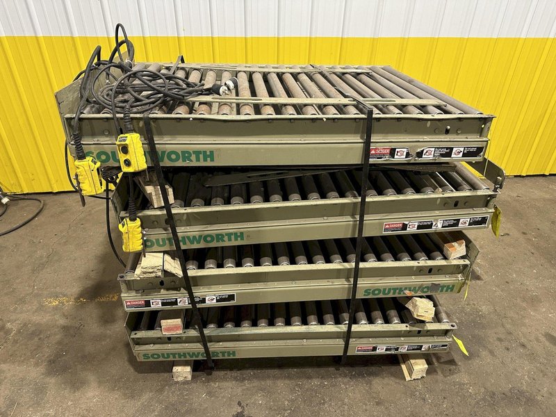 3800 LBS X 60" X 42" SOUTHWORTH HYDRAULIC SCISSOR LIFT TABLE WITH ROLLER CONVEYOR TOP, 110 VOLT: STOCK #20892