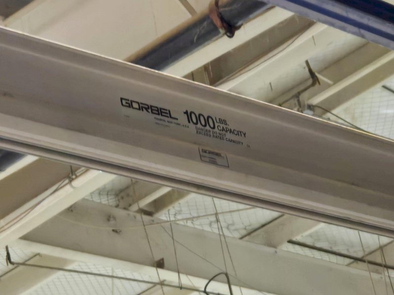 50.5' X 19' 1000 LB GORBEL WORKSTATION CRANE WITH VACUMASTER ATTACHMENT. STOCK # 0772426