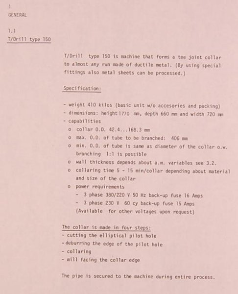 6-3/4" T-DRILL MODEL #T-150 PIPE COLLARING MACHINE: STOCK #15865