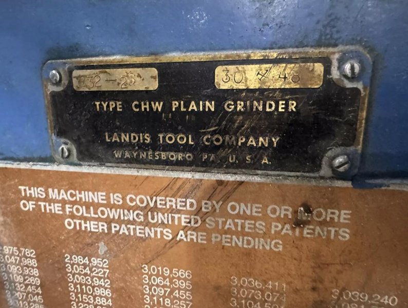 30" X 48" LANDIS CHW PLAIN GRINDER W/36" DIA. GRINDING WHEEL. STOCK # 0653826