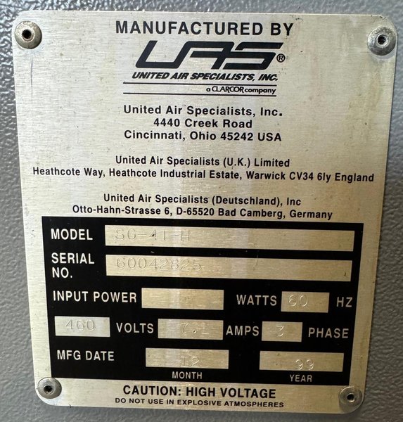 UAS/SMOG-HOG Dust/Mist Collector SG-4T-H, 4000 CFM, Electrostatic, Nice