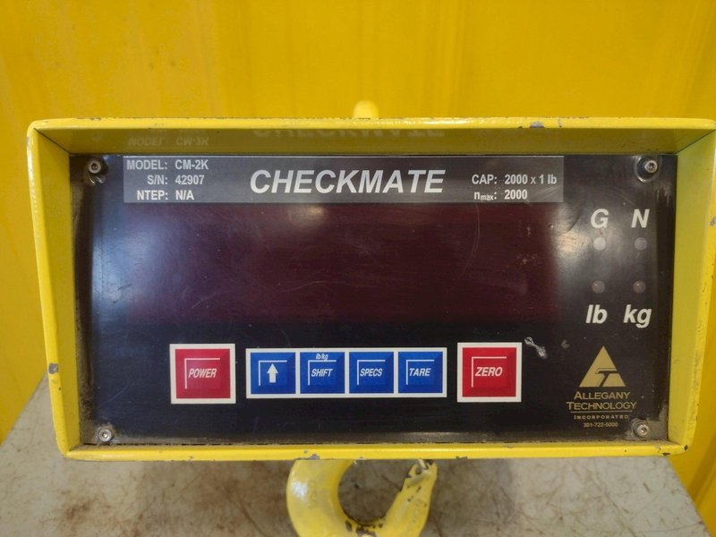 2,000 LB ALLEGANY TECHNOLOGY MODEL #CM-2K CHECKMATE DIGITAL CRANE SCALE: STOCK 16701