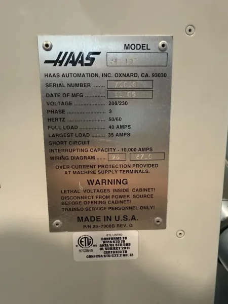 HAAS SL-10 CNC Lathe Turning Center 2006’ USA #7984