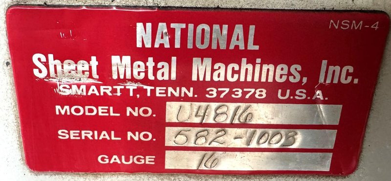 48" x 16 Ga. National Box and Pan Brake No. U4816, 42" of Fingers, Stand