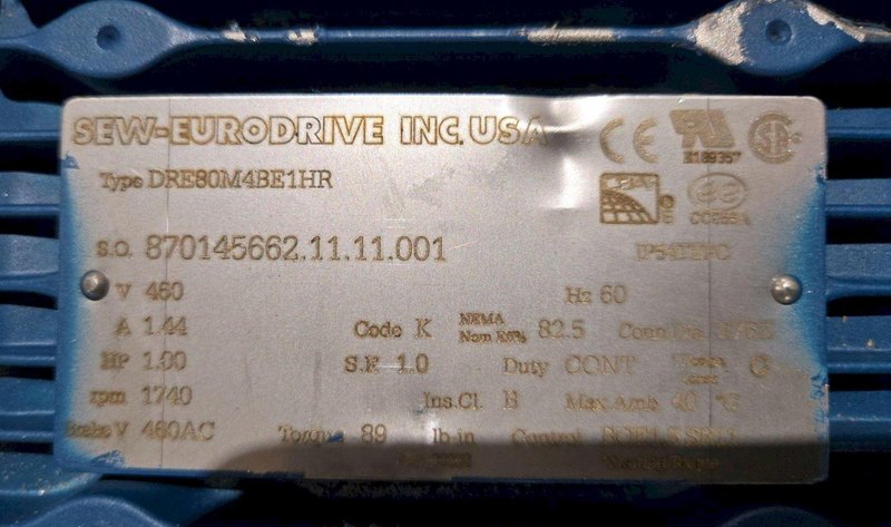 SEW EURODRIVE R147R77DRE80M4BE1HR GEARMOTOR USED