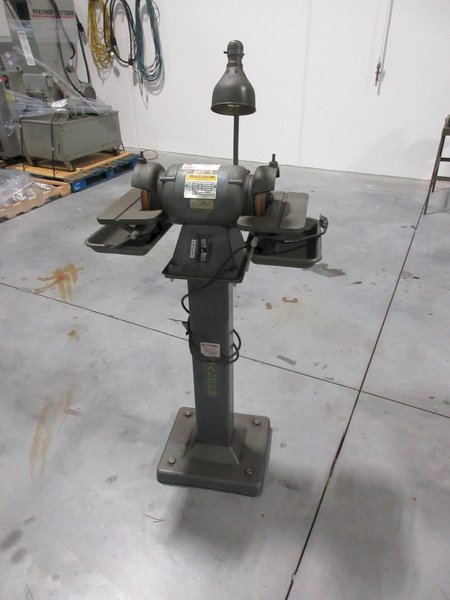Baldor Double Tool Grinder On Pedestal Stand 6" Cupper Wheels, Tilting Work Tables w/ Drip Pans &amp; Work Light- Auction Item