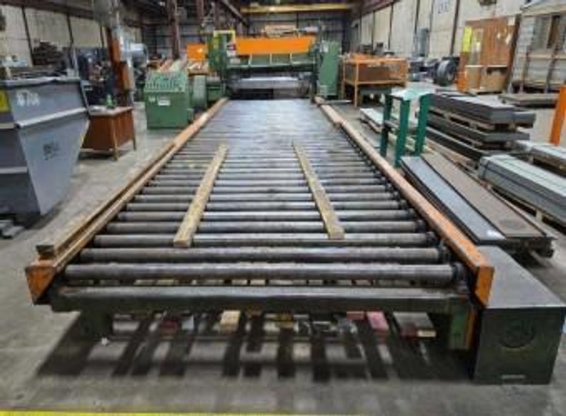 72&quot; X 136&quot;  PROGRESSIVE POWERED ROLLER STACKER CONVEYOR WITH 72&quot; X 156&quot; POWERED ROLLER RUN OUT CONVEYOR STOCK# 3896