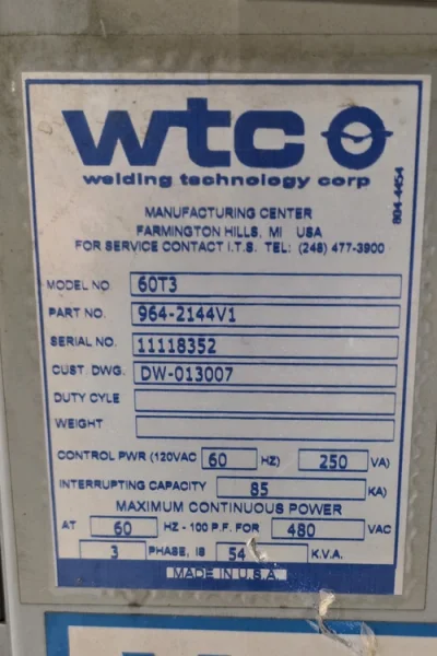 WTC WT60T3 PART# 964-2144V1 WELDING CONTROL UNIT  W/ GEN 6 INVERTERUSED